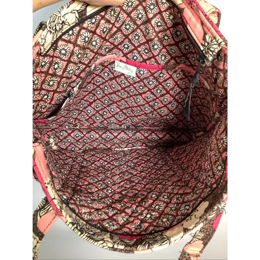 Vera Bradley Mocha Rouge Floral Quilted Cotton Tote Shoulder Bag Purse F12-10